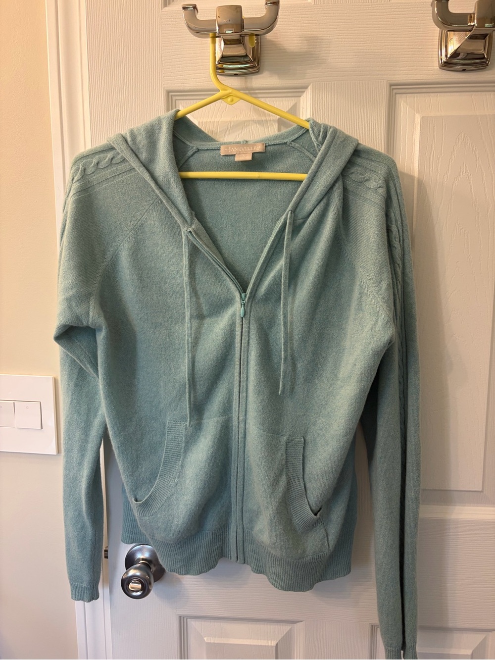 Light Teal Zip-Up Hoodie Cardigan Sweater